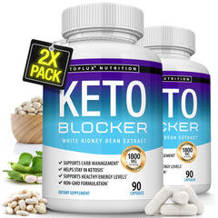 Toplux Keto Blocker bottle pour demonstrates starch management before meals.