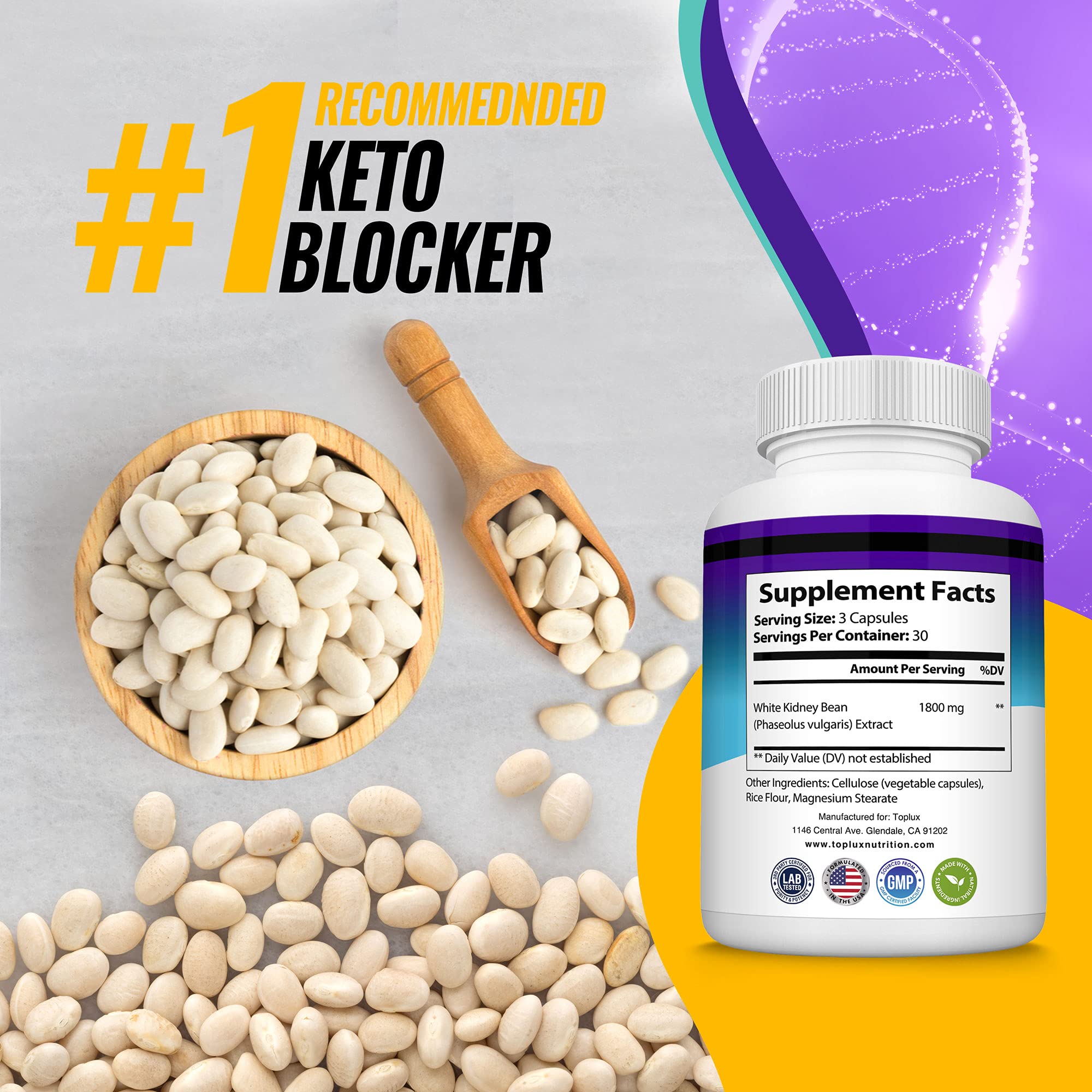 Toplux Keto Blocker diet support graphic showing keto-friendly lifestyle.