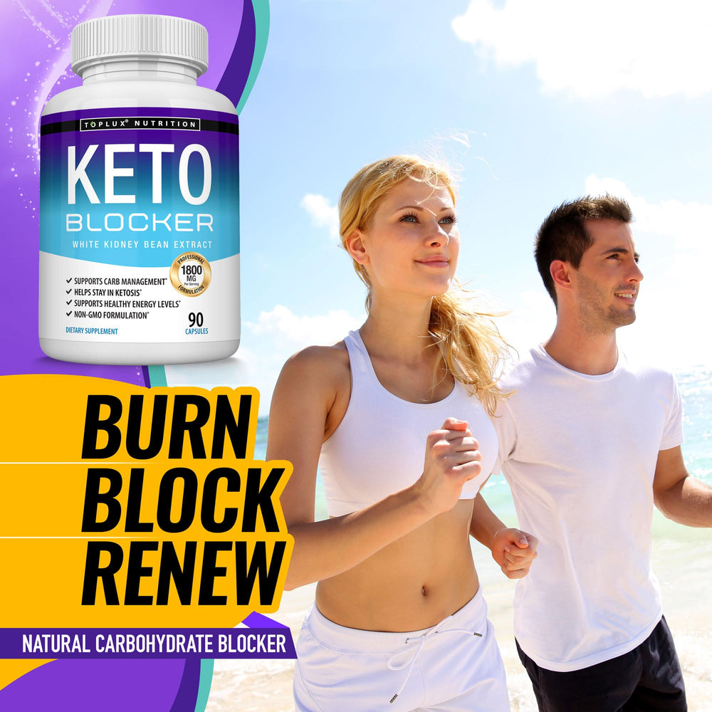 Toplux Keto Blocker on a scale with healthy meal planning.