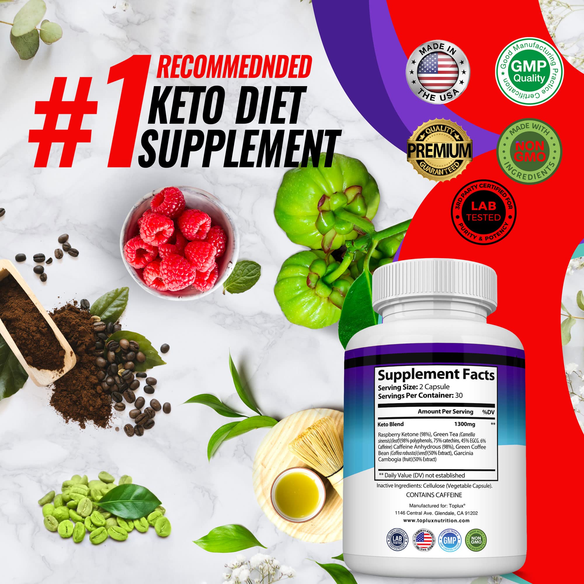 Toplux Keto Boost raspberry ketones graphic suggesting appetite support.