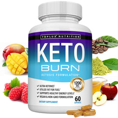 Toplux Keto Burn Pills bottle front showing 60 capsules for ketosis support