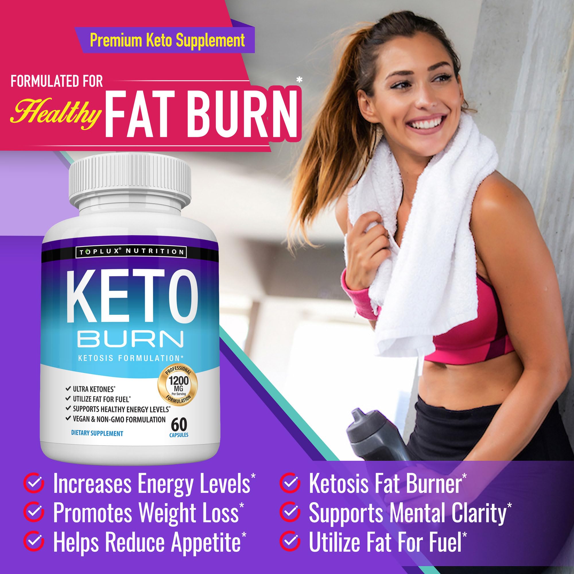 Toplux Keto Burn Pills packaging displayed on a table for easy access