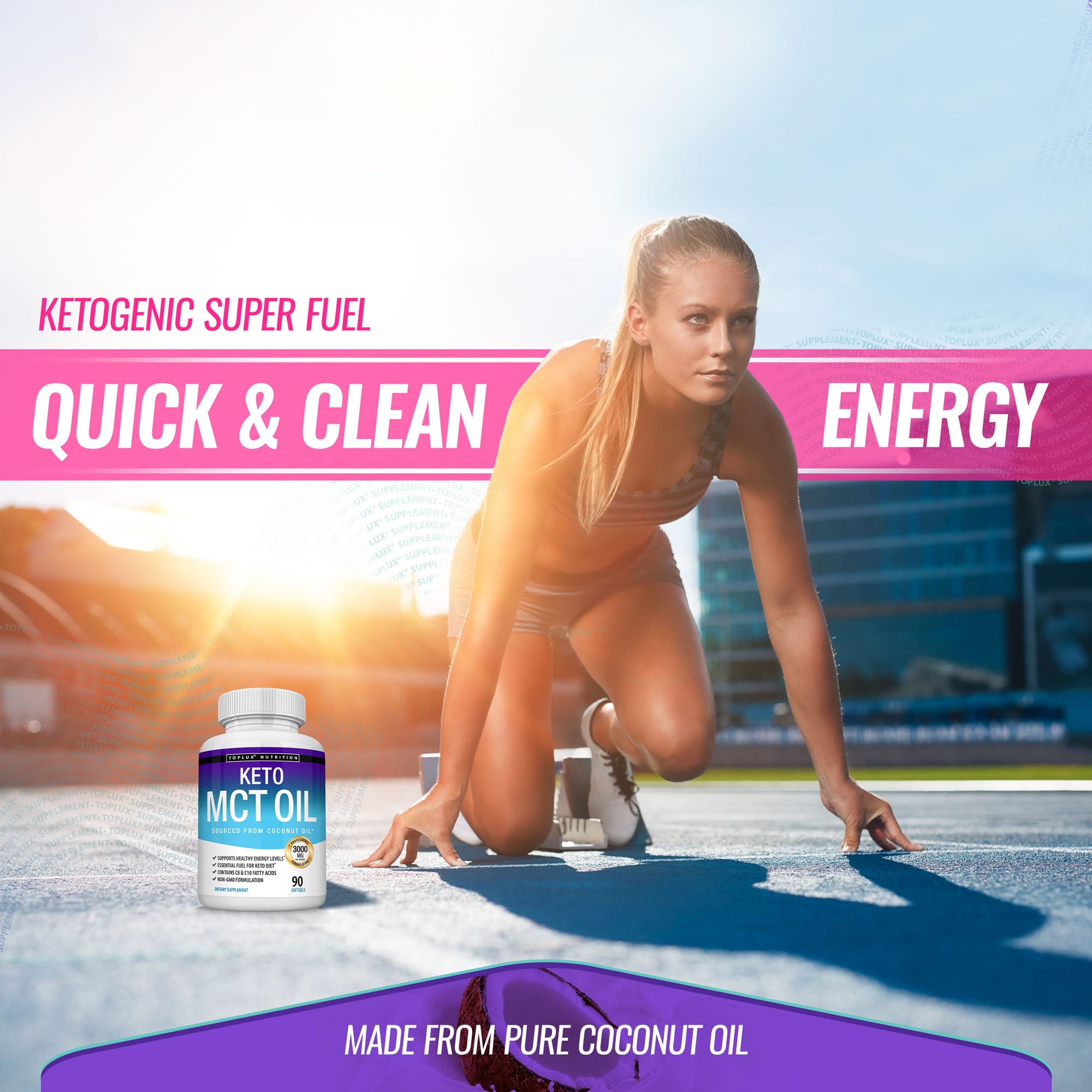 Toplux Keto MCT softgels being poured for quick use