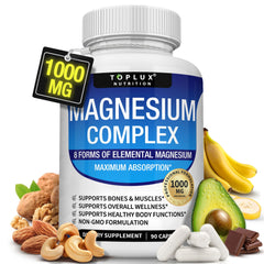 Toplux Magnesium Complex bottle label showing eight magnesium forms for absorption