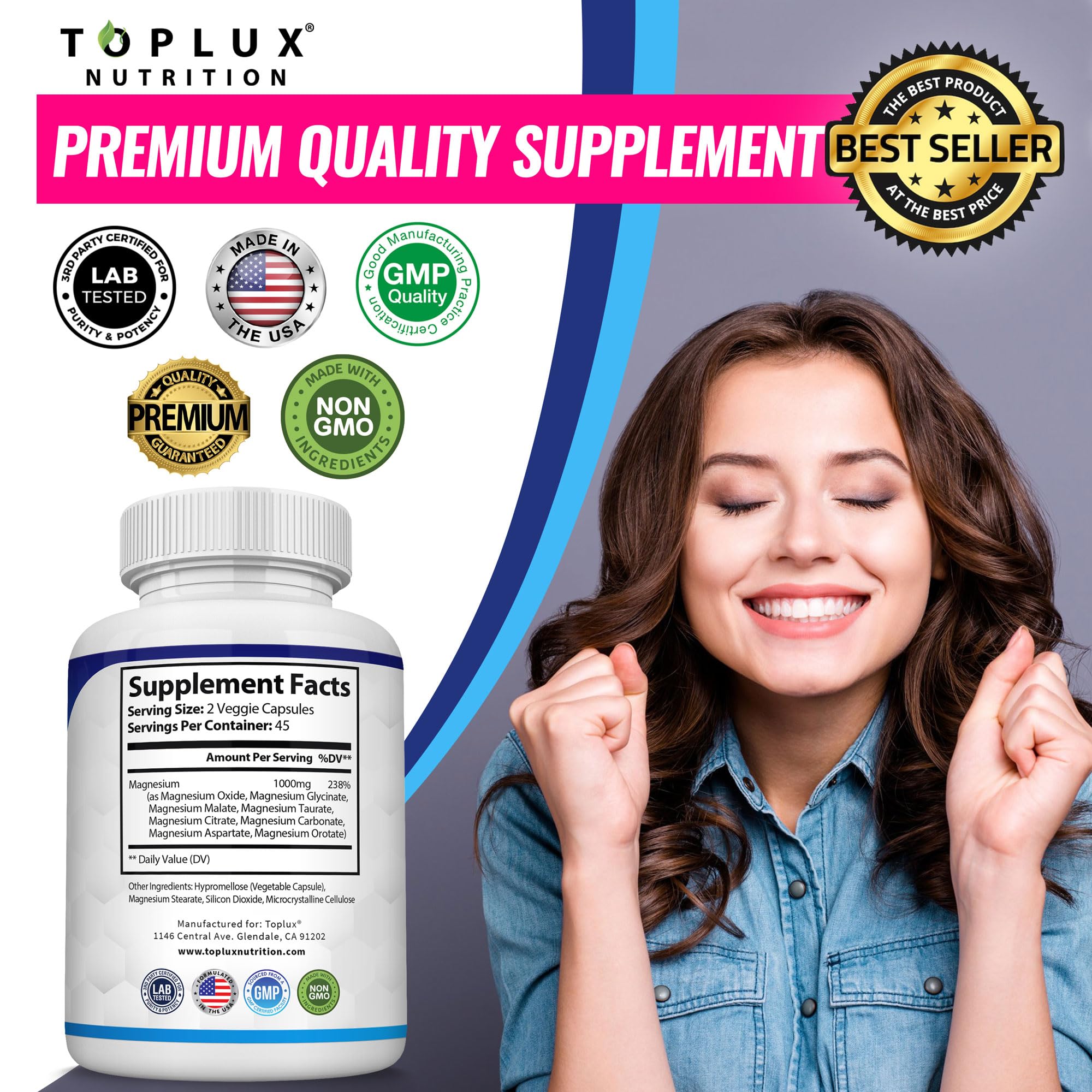 Toplux Magnesium Complex box display with 90 vegan capsules