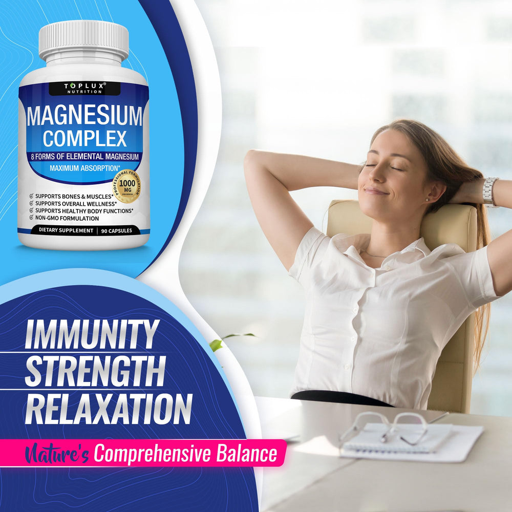 Toplux Magnesium Complex ingredients panel detailing multi-source magnesium blend