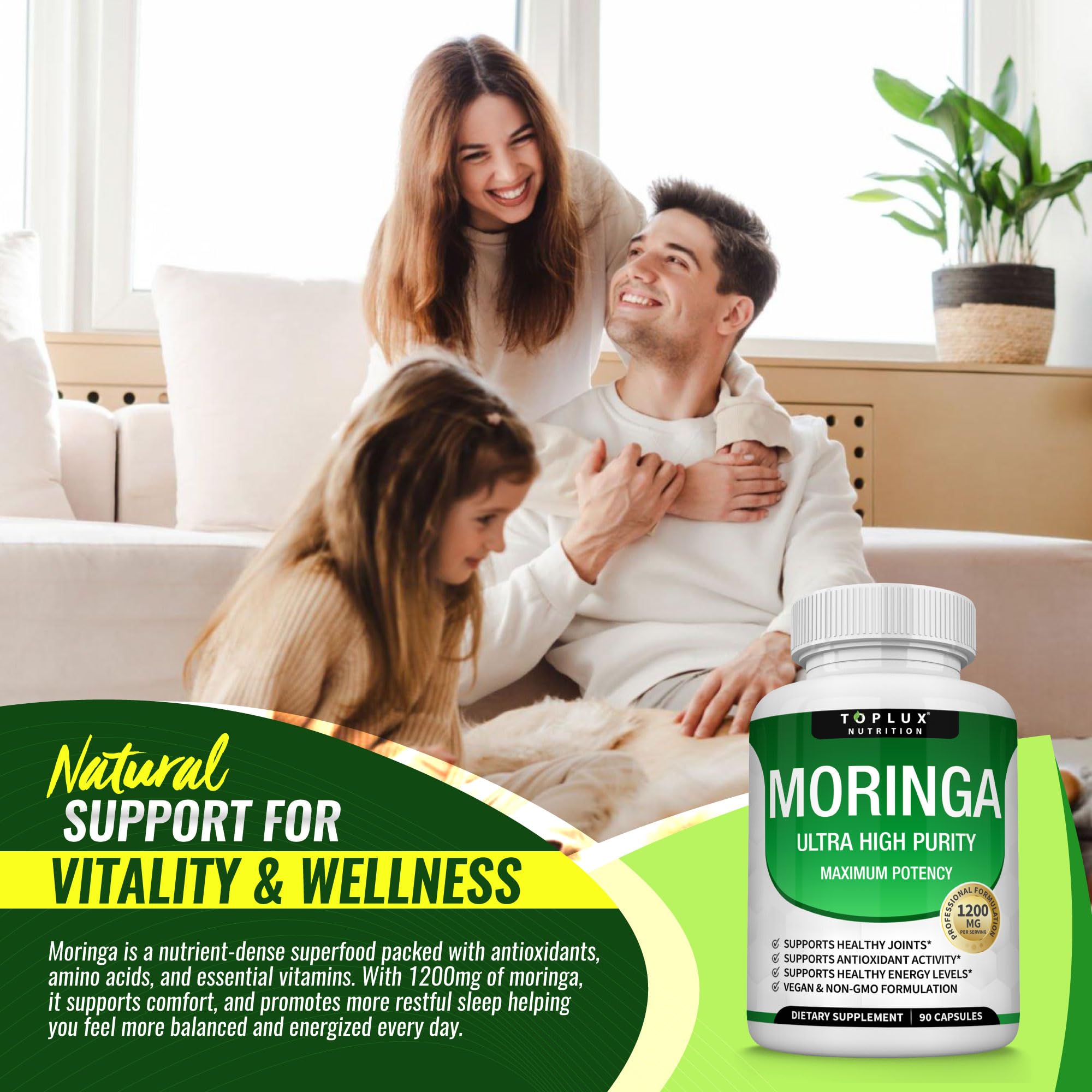 Toplux Moringa Label design showcases brand quality and vegan credentials
