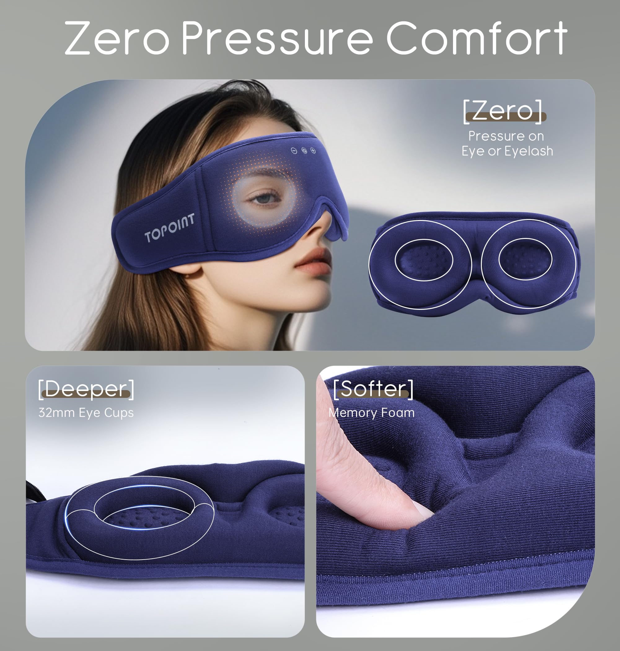 TOPOINT side-sleeper ear-wrap design showing stable fit