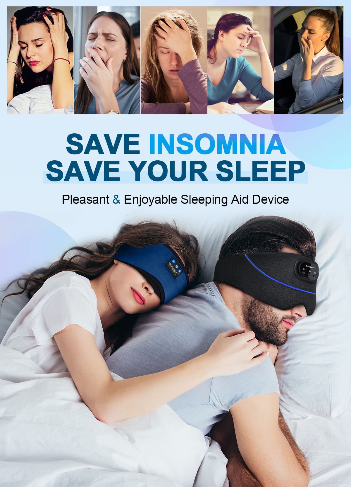 TOPOINT Sleep Headphones built-in microphone for hands-free calls