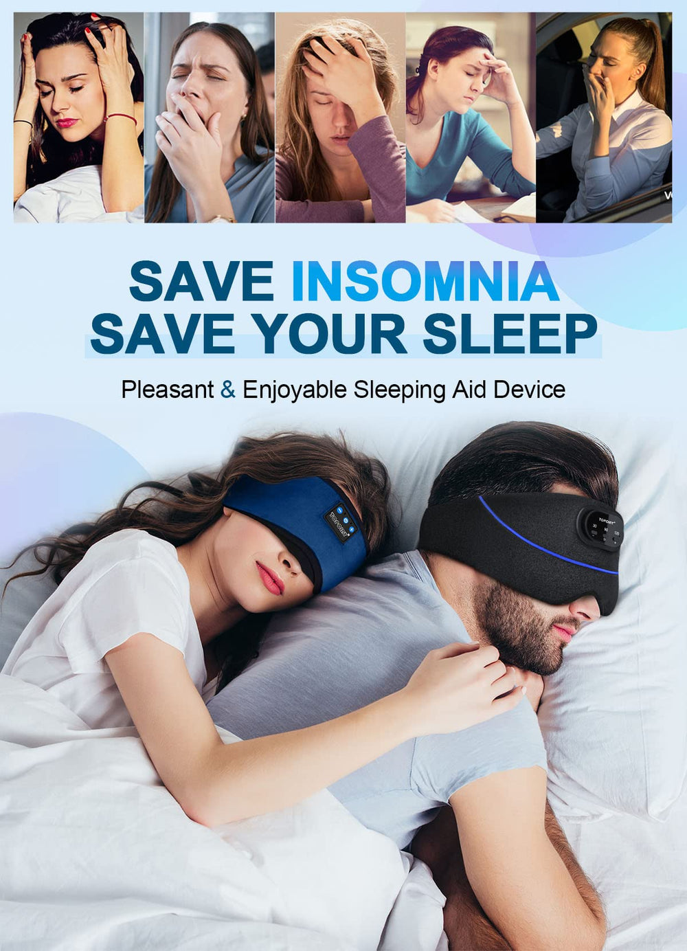 TOPOINT Sleep Headphones built-in microphone for hands-free calls