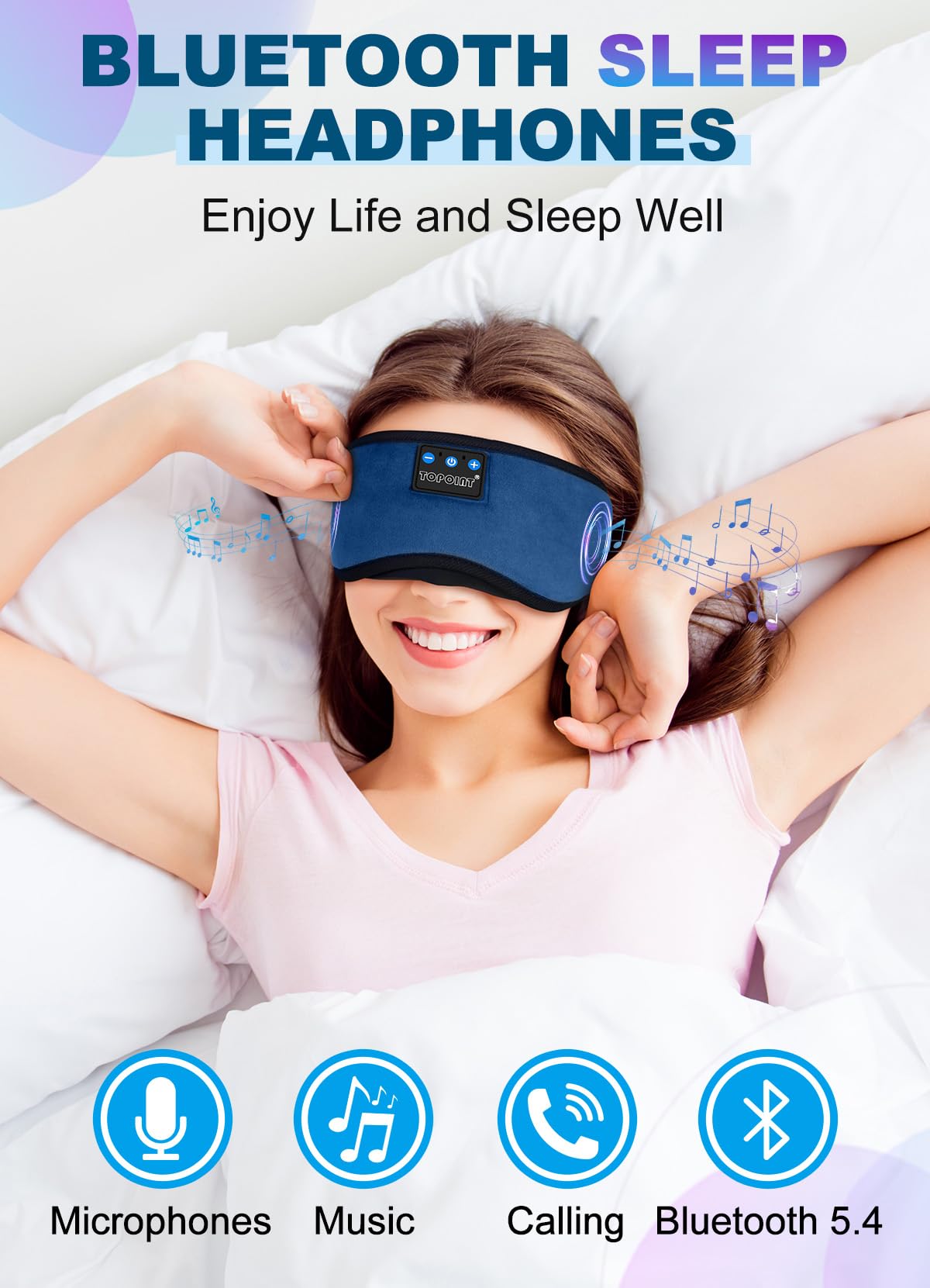 TOPOINT Sleep Headphones light-blocking design around the nose area