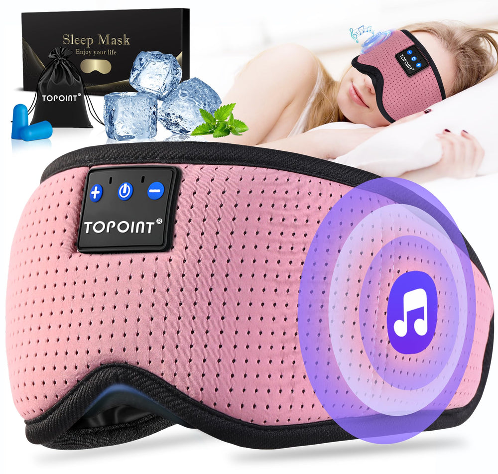 TOPOINT sleep mask adjustable fit hugs the face for light blocking.