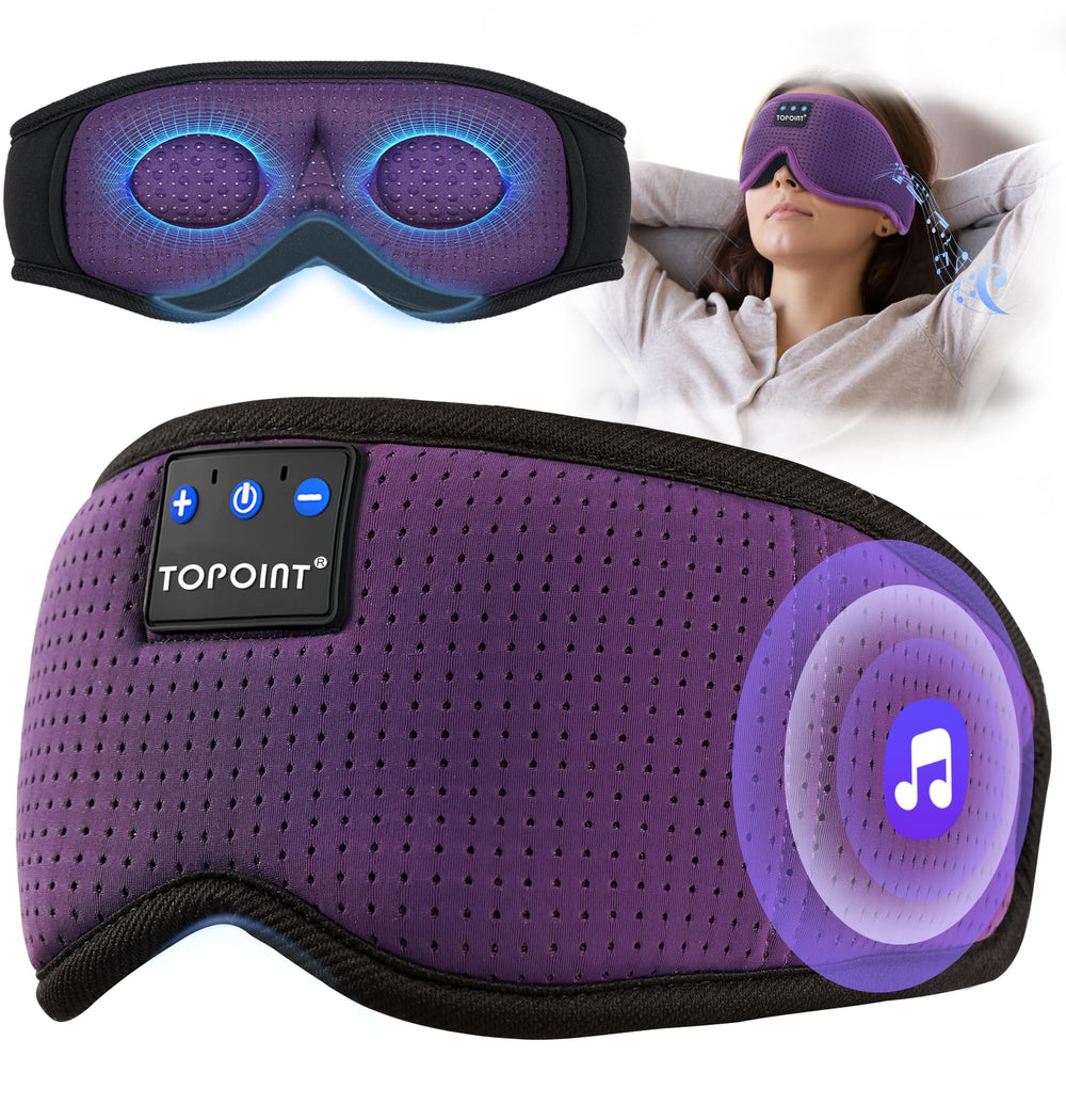 TOPOINT Sleep Mask with Bluetooth headphones for hands-free audio during travel