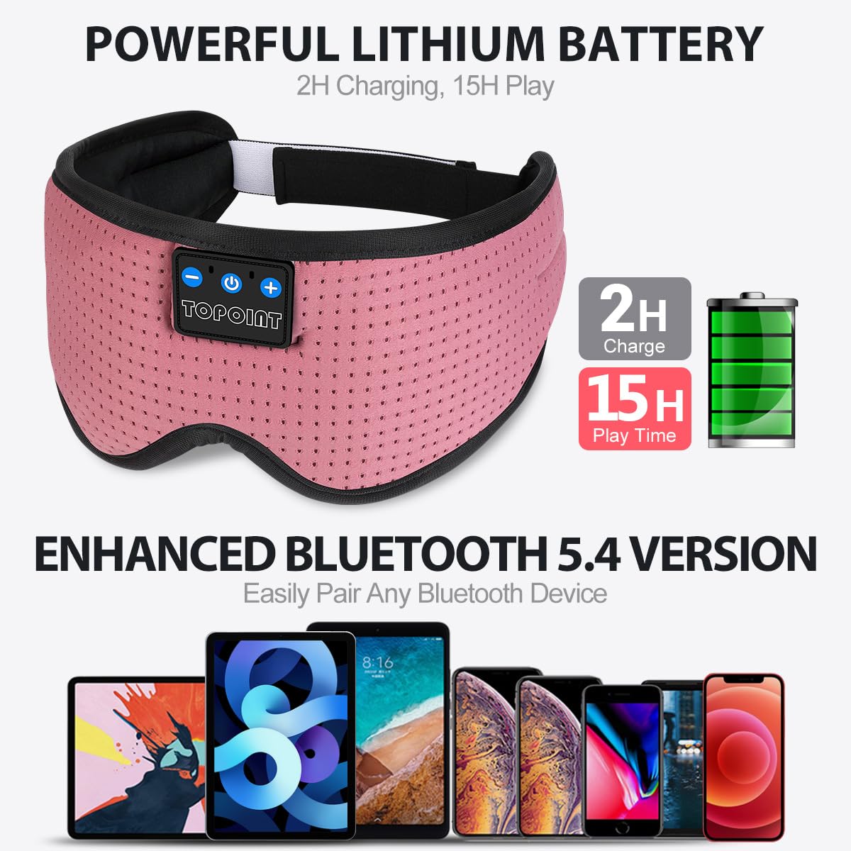 TOPOINT sleep mask built-in microphone enables handsfree call control.
