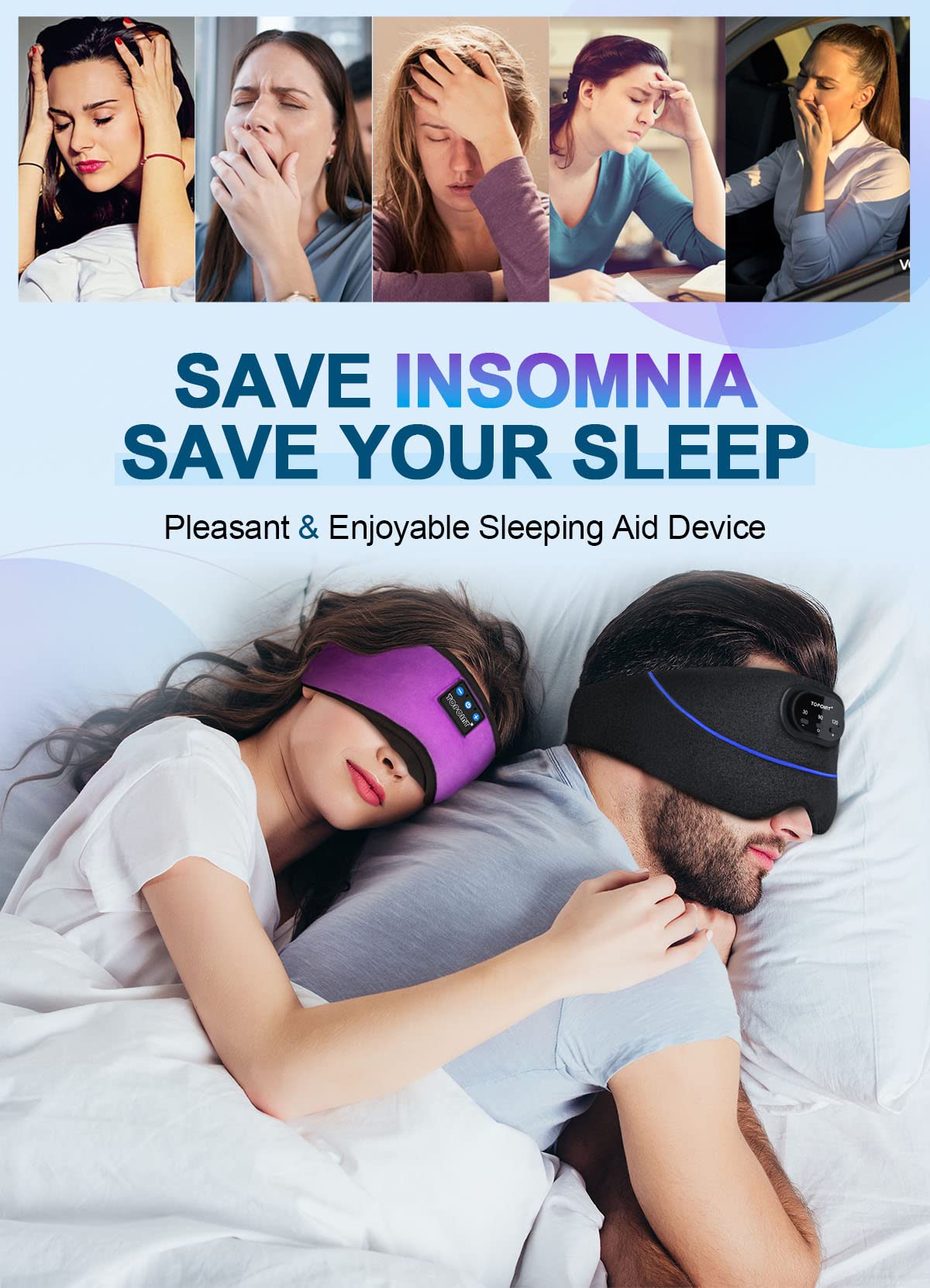 TOPOINT travel-friendly sleep mask with built-in speakers for flights.