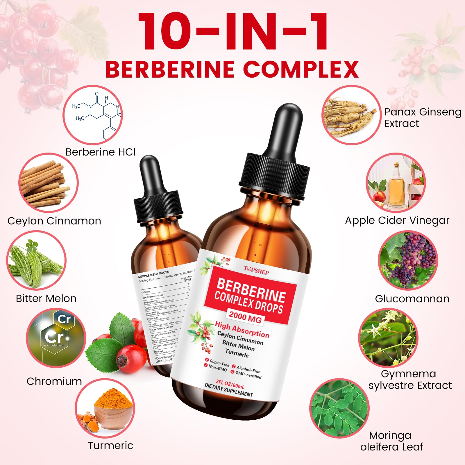 TOPSHEP bottle highlights cinnamon-berberine ingredients blend