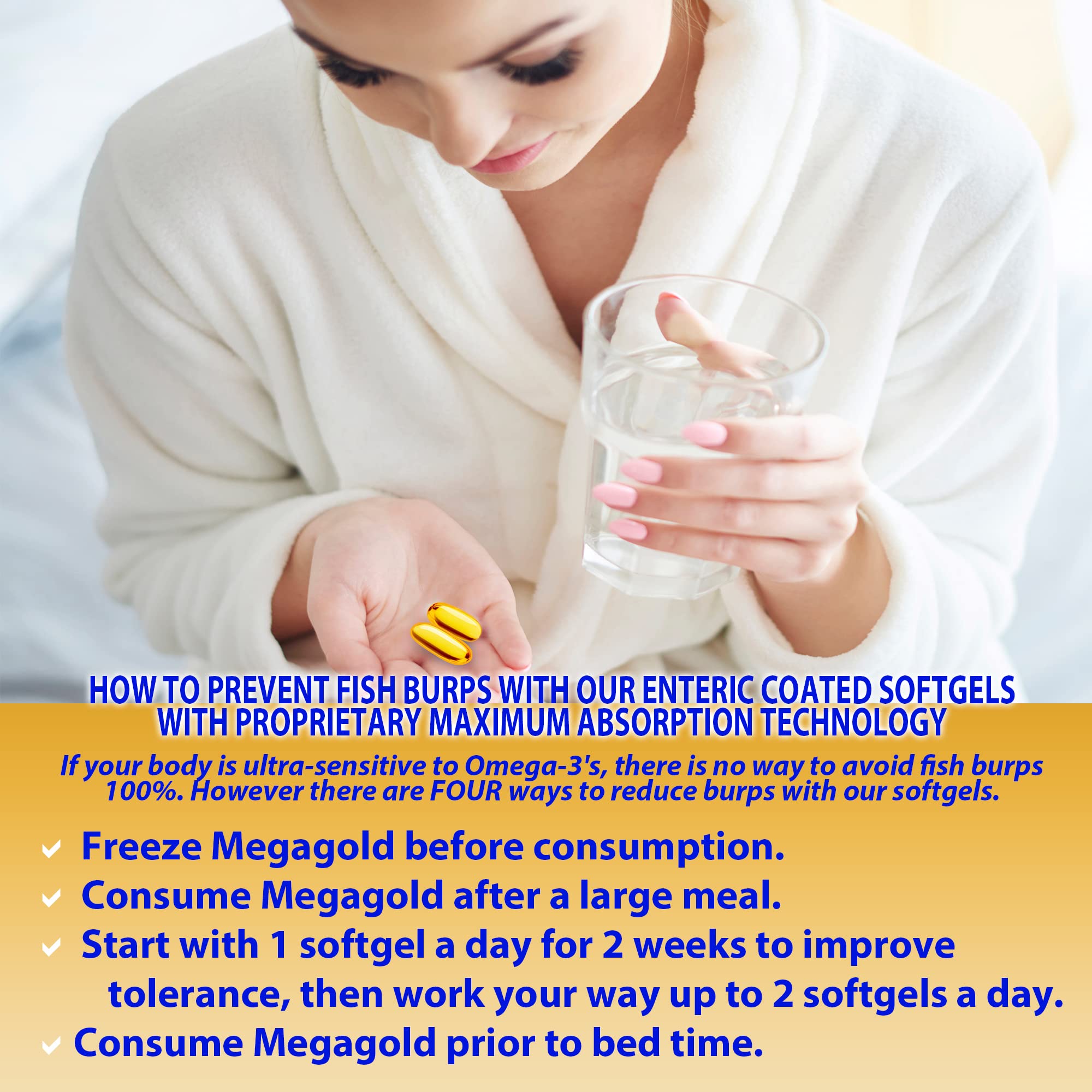Total Activation Omega-3 softgels close-up, odorless and fast-absorbing.