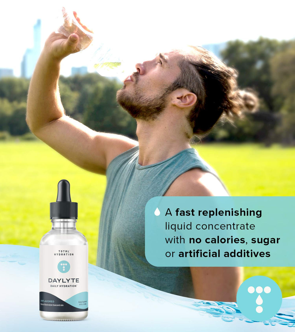 Total Hydration Daylyte Electrolyte Drops bottle photographed in USA-made quality context.