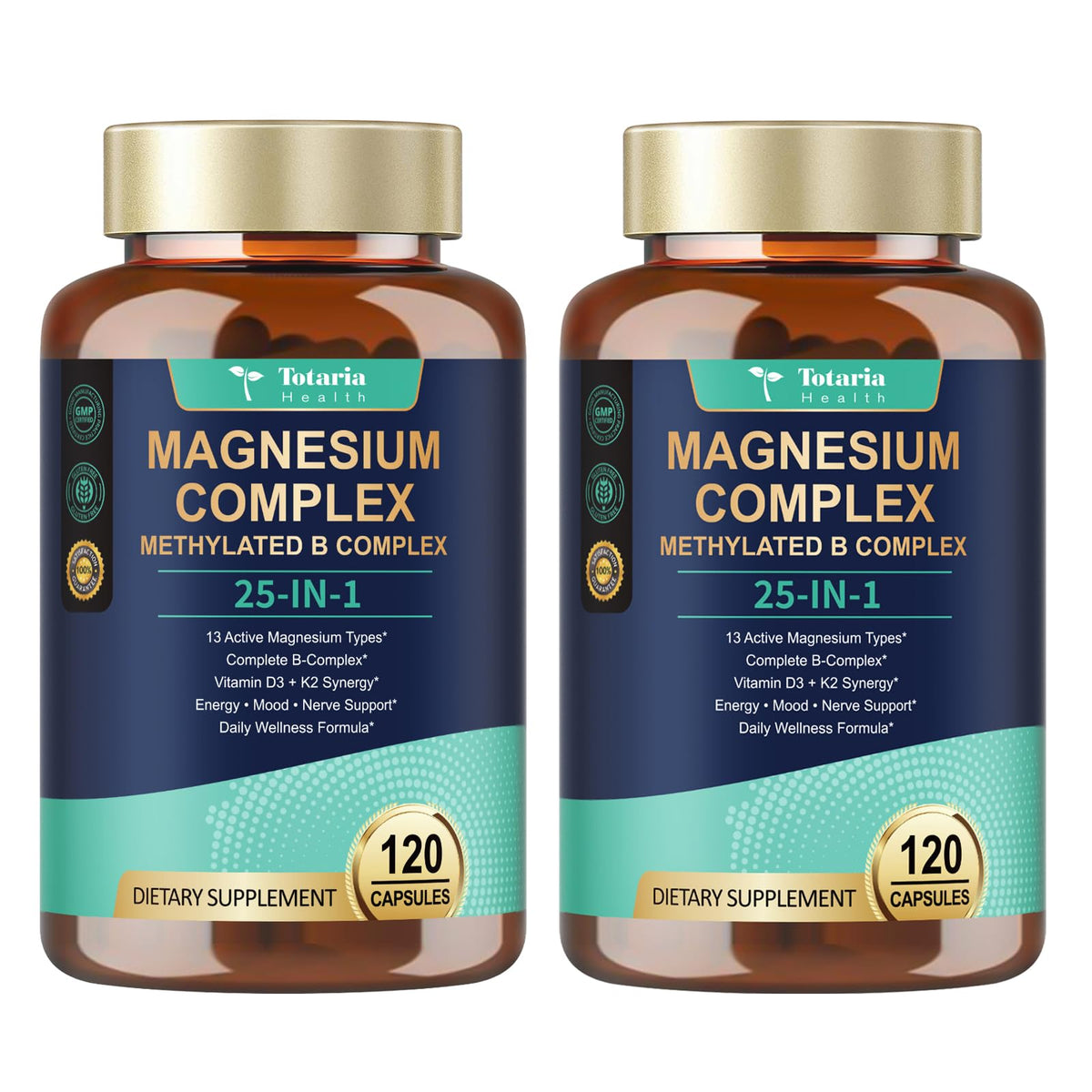 Totaria 25-in-1 magnesium complex bottle front view for daily energy support.