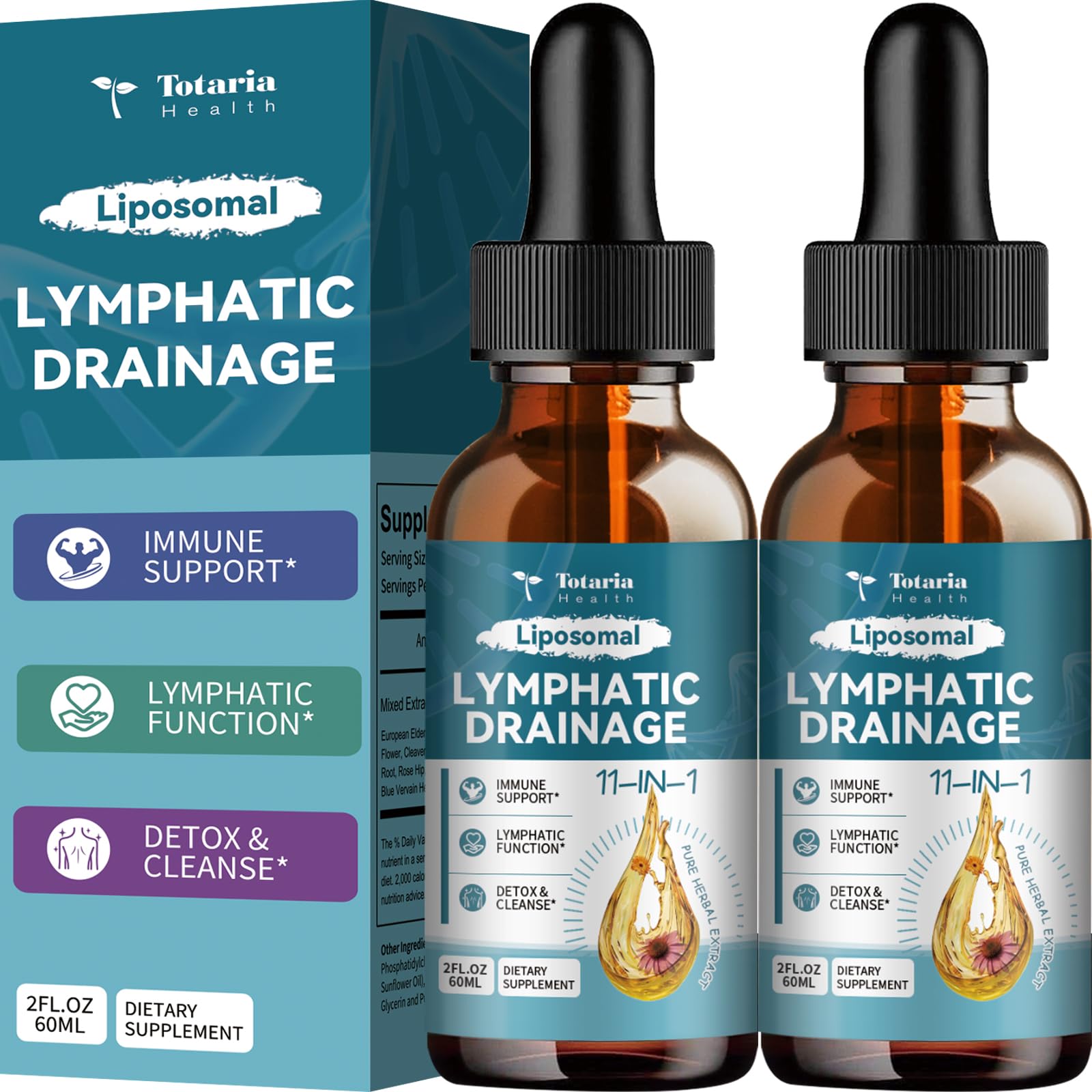 Totaria 2Pack bottle of liposomal lymphatic drops for daily support