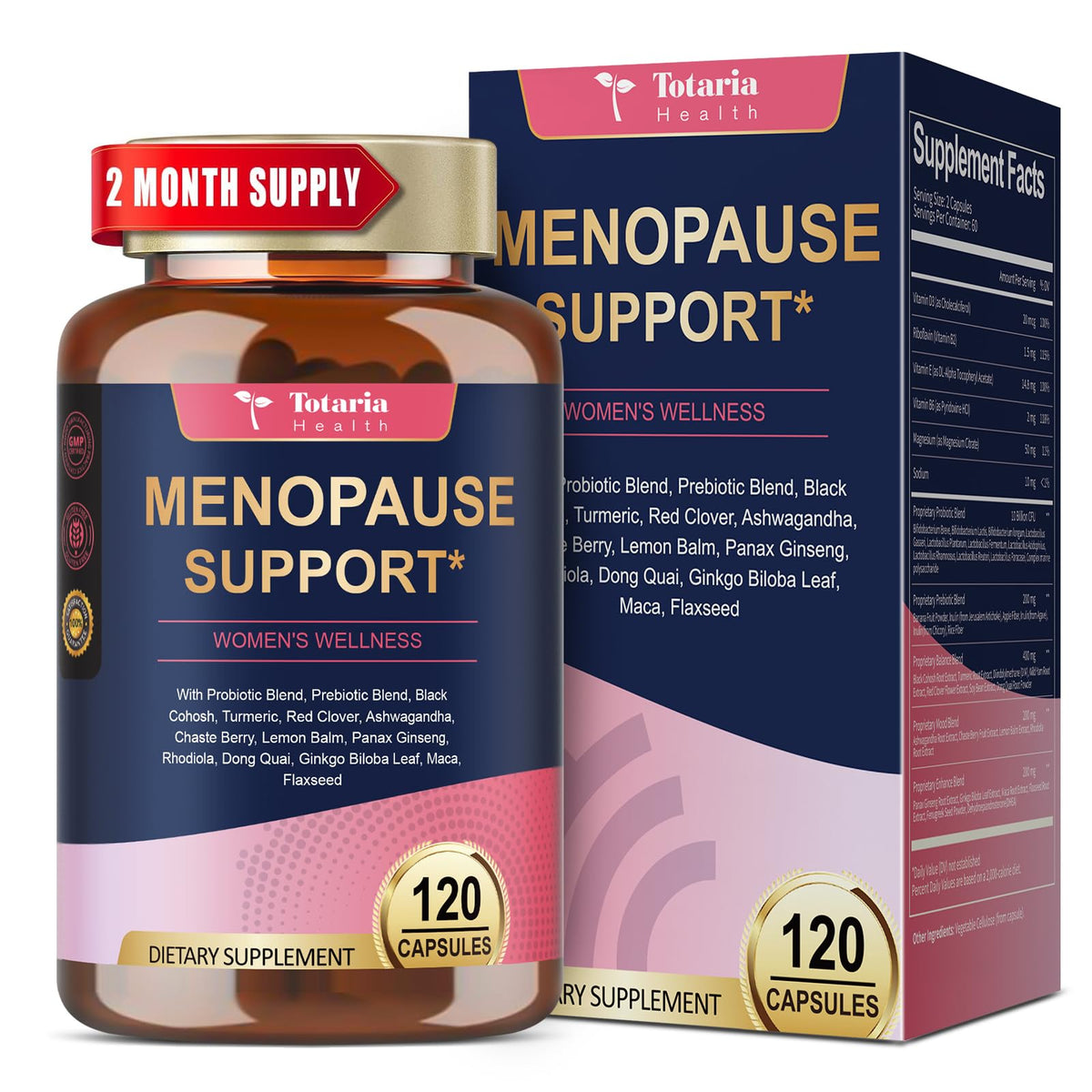 Totaria 40-in-1 menopause bottle front view highlighting a multi-benefit formula for hormonal balance.
