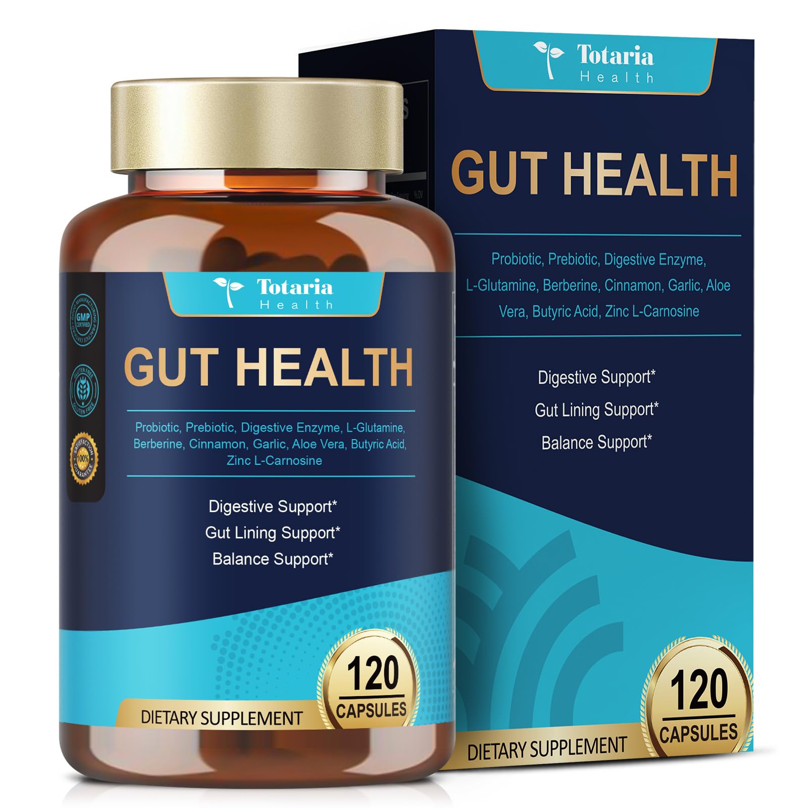 Totaria 4-in-1 gut health bottle on kitchen counter supporting daily digestion.