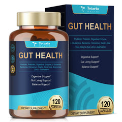 Totaria 4-in-1 gut health bottle on kitchen counter supporting daily digestion.