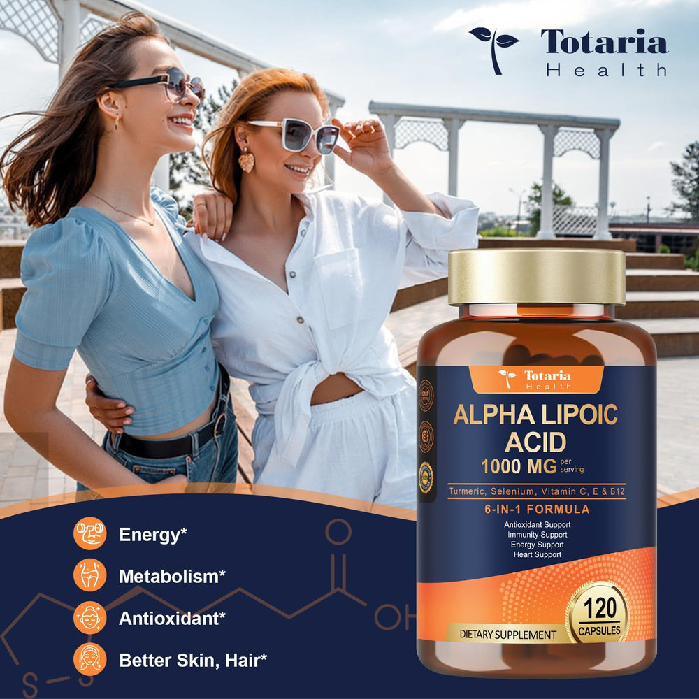 Totaria Alpha Lipoic Acid 1000mg vegan gluten-free formula ideal for mindful supplements.
