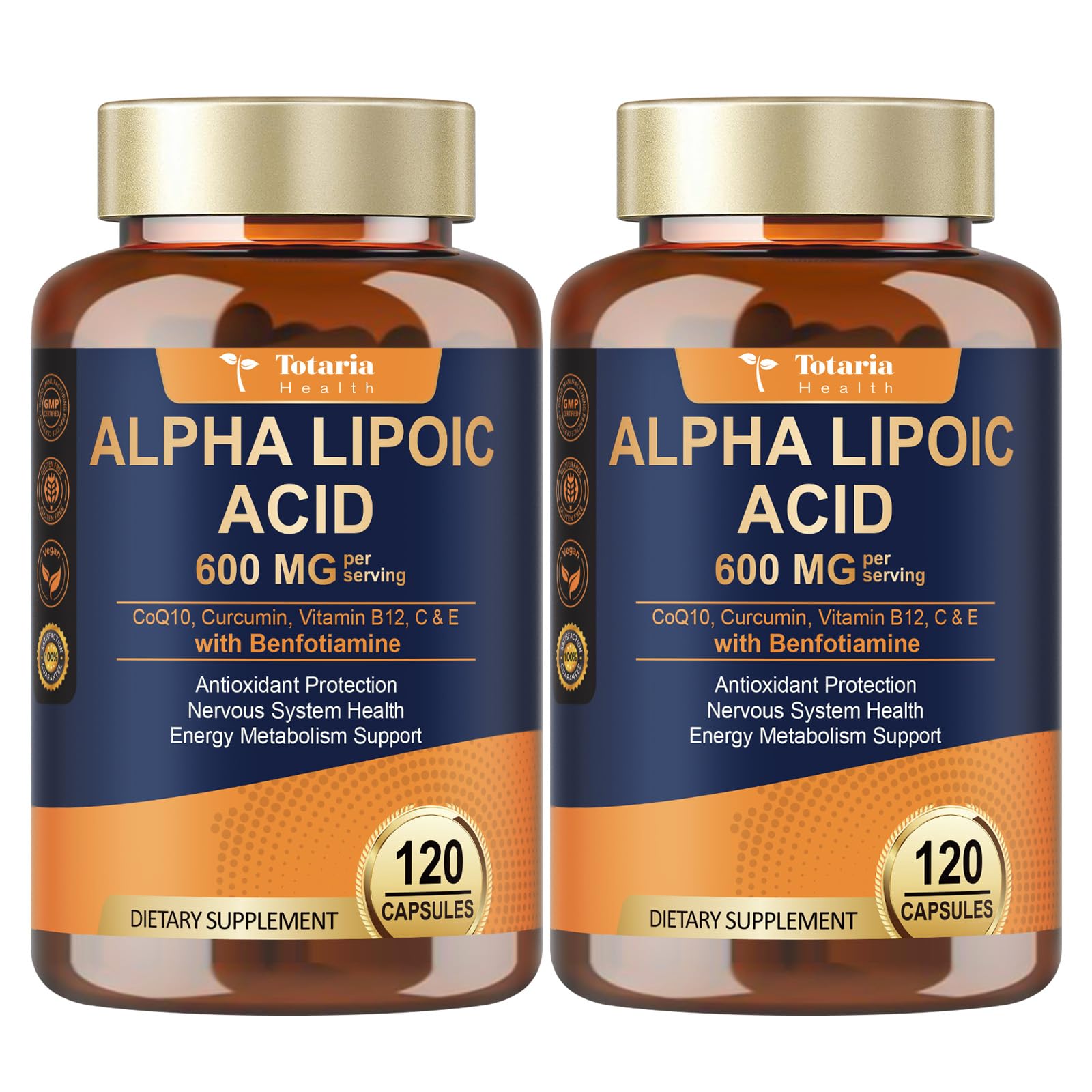 Totaria Alpha Lipoic Acid 600mg bottle for nerve support and energy.