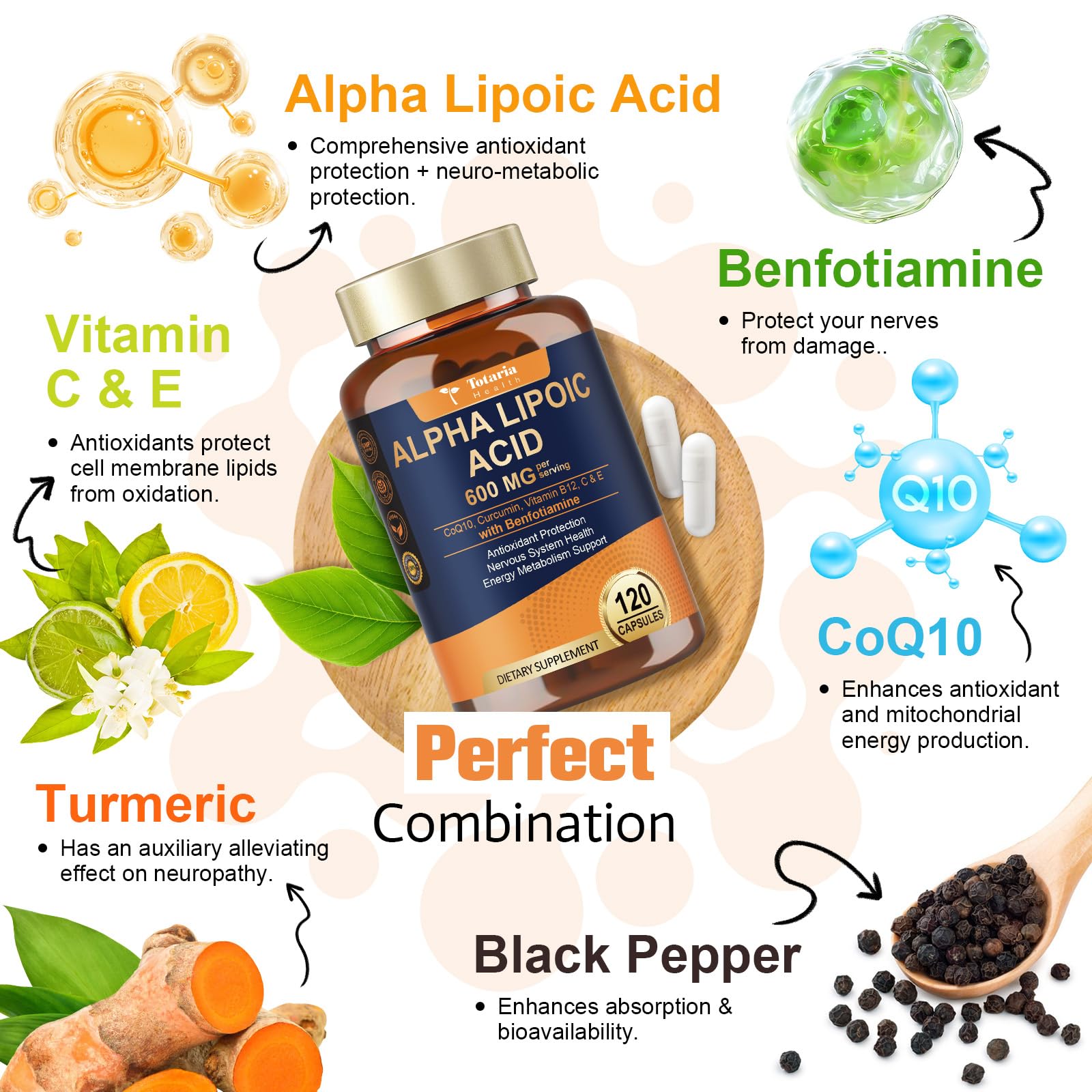 Totaria Benfotiamine 300mg tablets displayed for B1 delivery and daily nerve comfort.