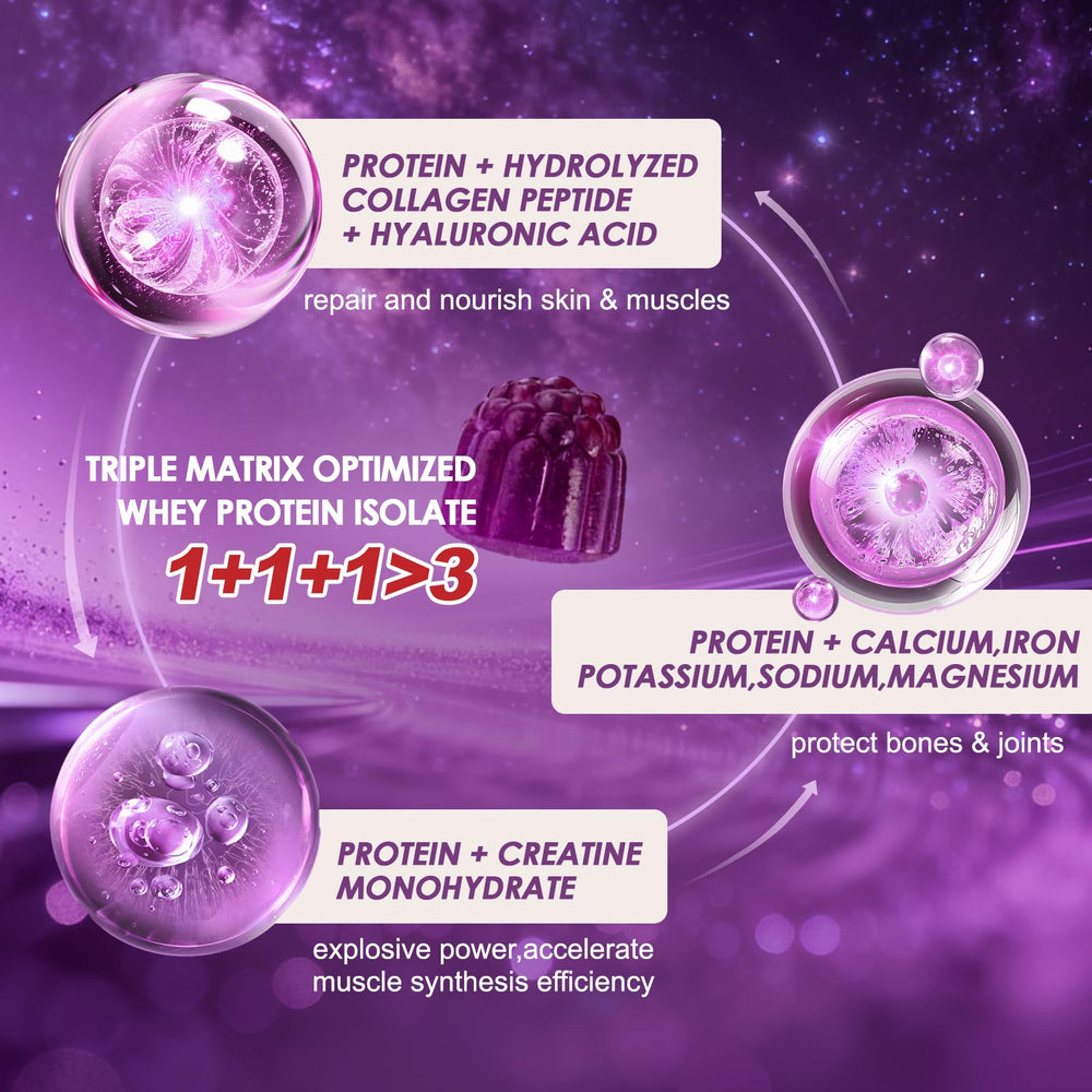 Totaria berry-flavored gummies closeup emphasizing tasty protein boost