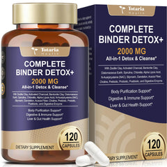 Totaria bottle front view shows premium detox binder for liver and gut support.