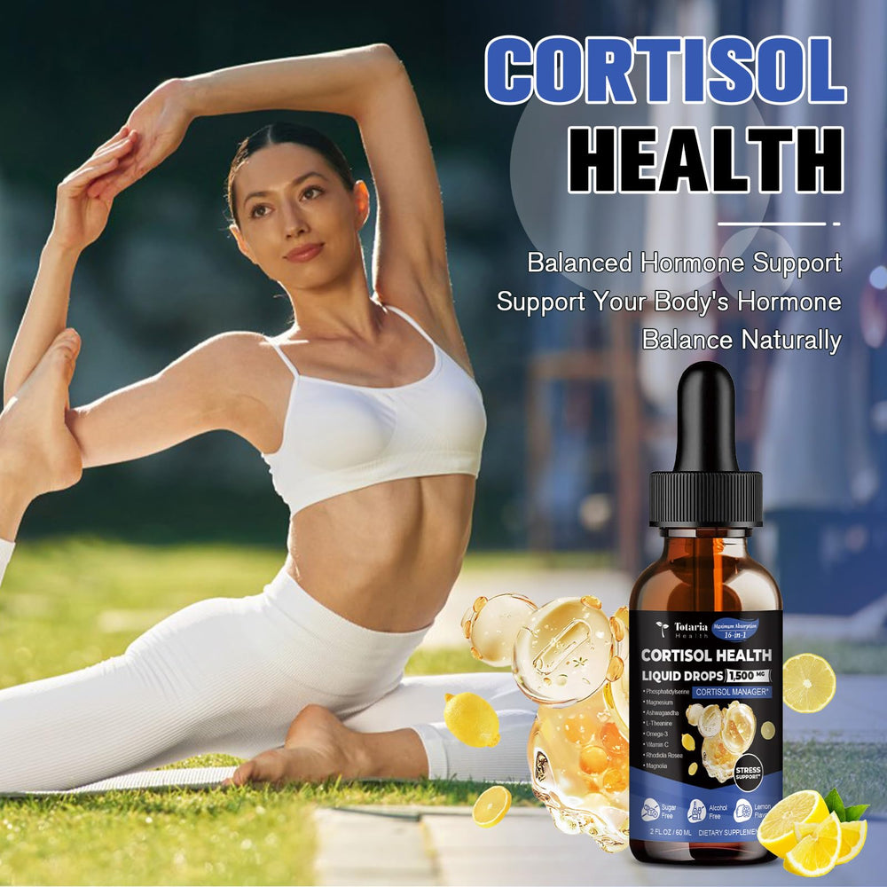 Totaria cortisol drops ingredients list highlighting magnesium and adaptogens for calm focus.