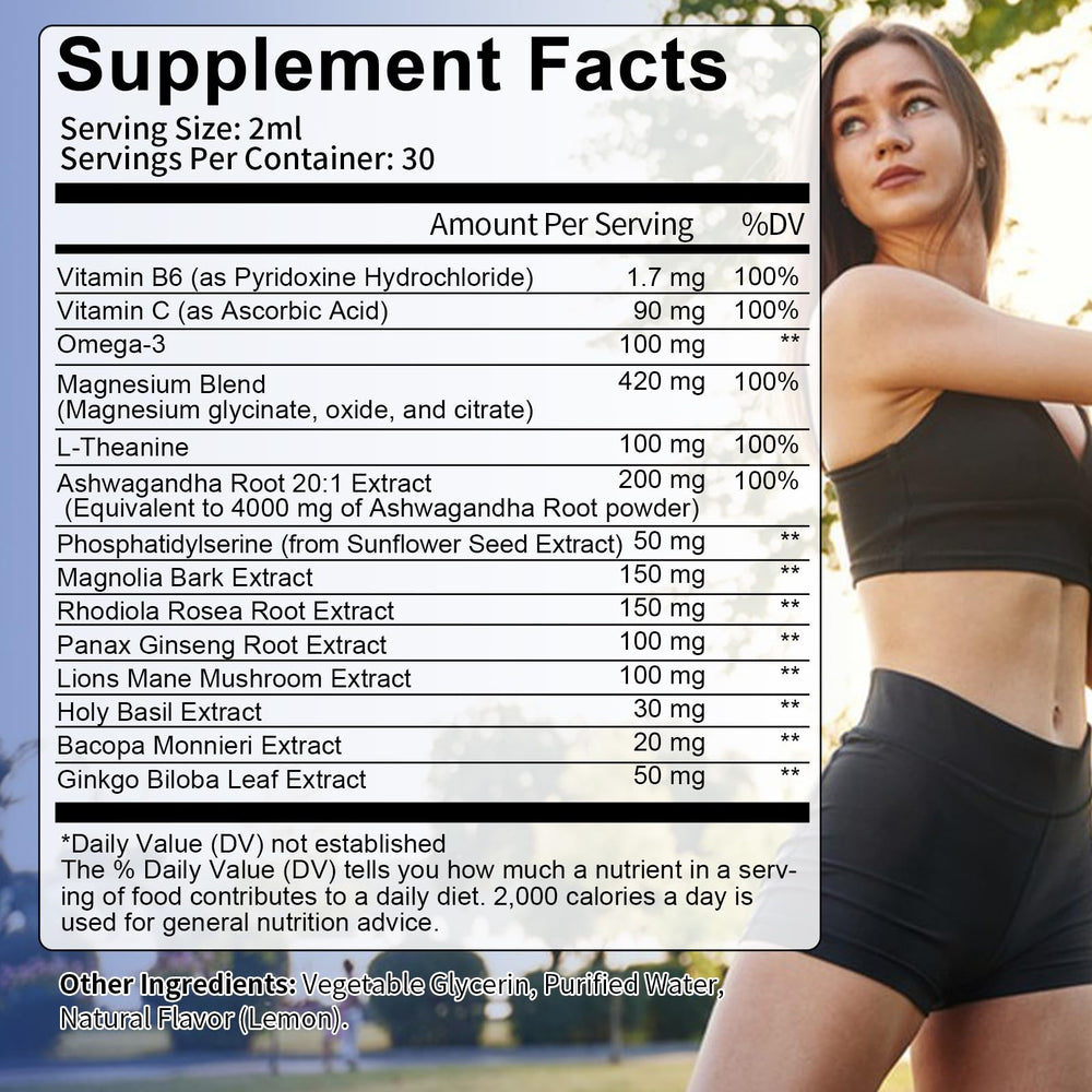 Totaria cortisol drops usage guide showing a few drops for daily balance.