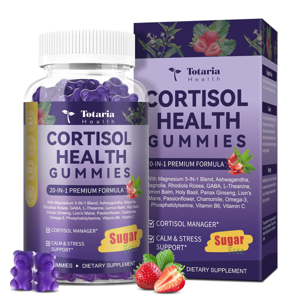 Totaria Cortisol Gummies bottle front supports daytime stress relief and focus.