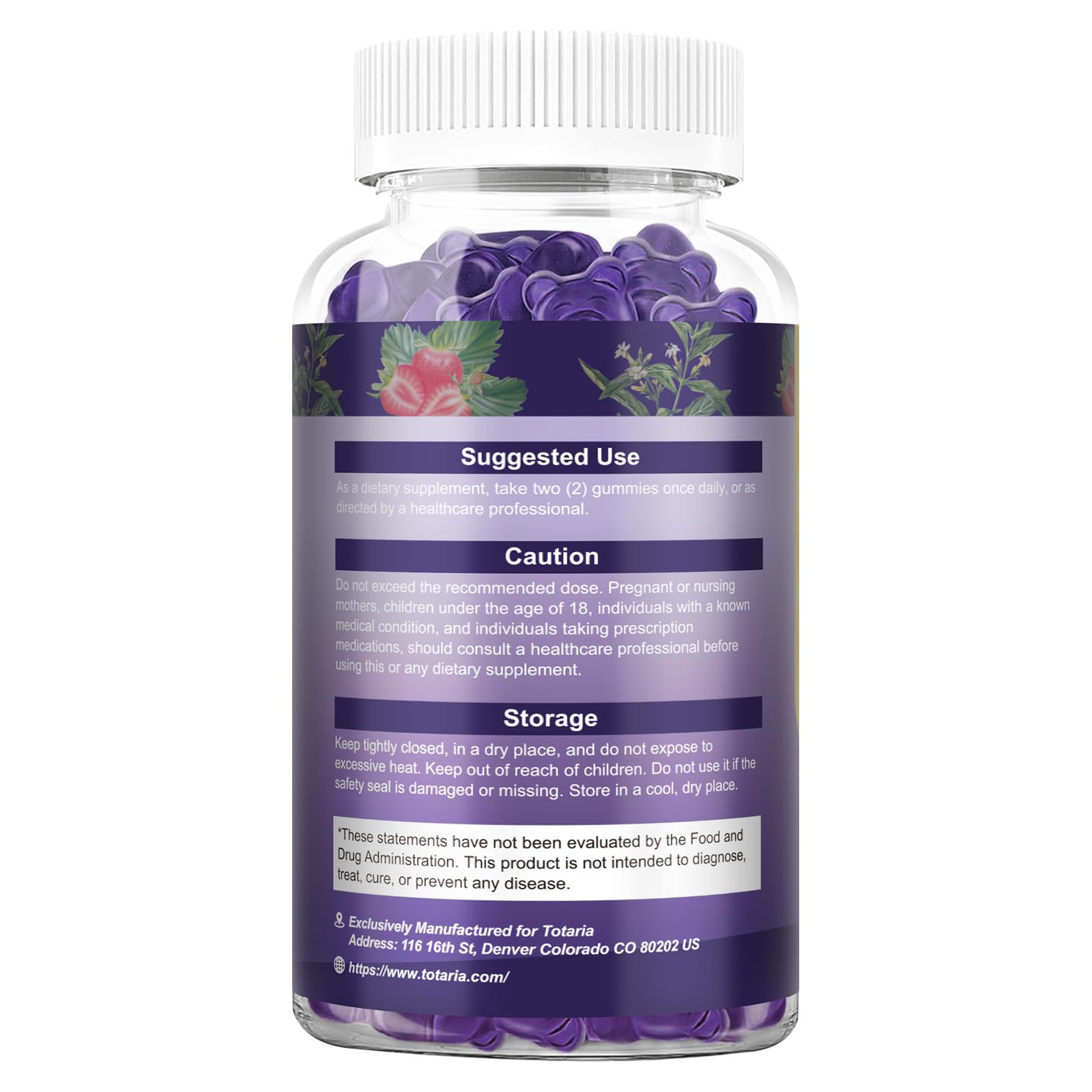 Totaria Cortisol Gummies wild strawberry color highlights tasty, guilt-free option.