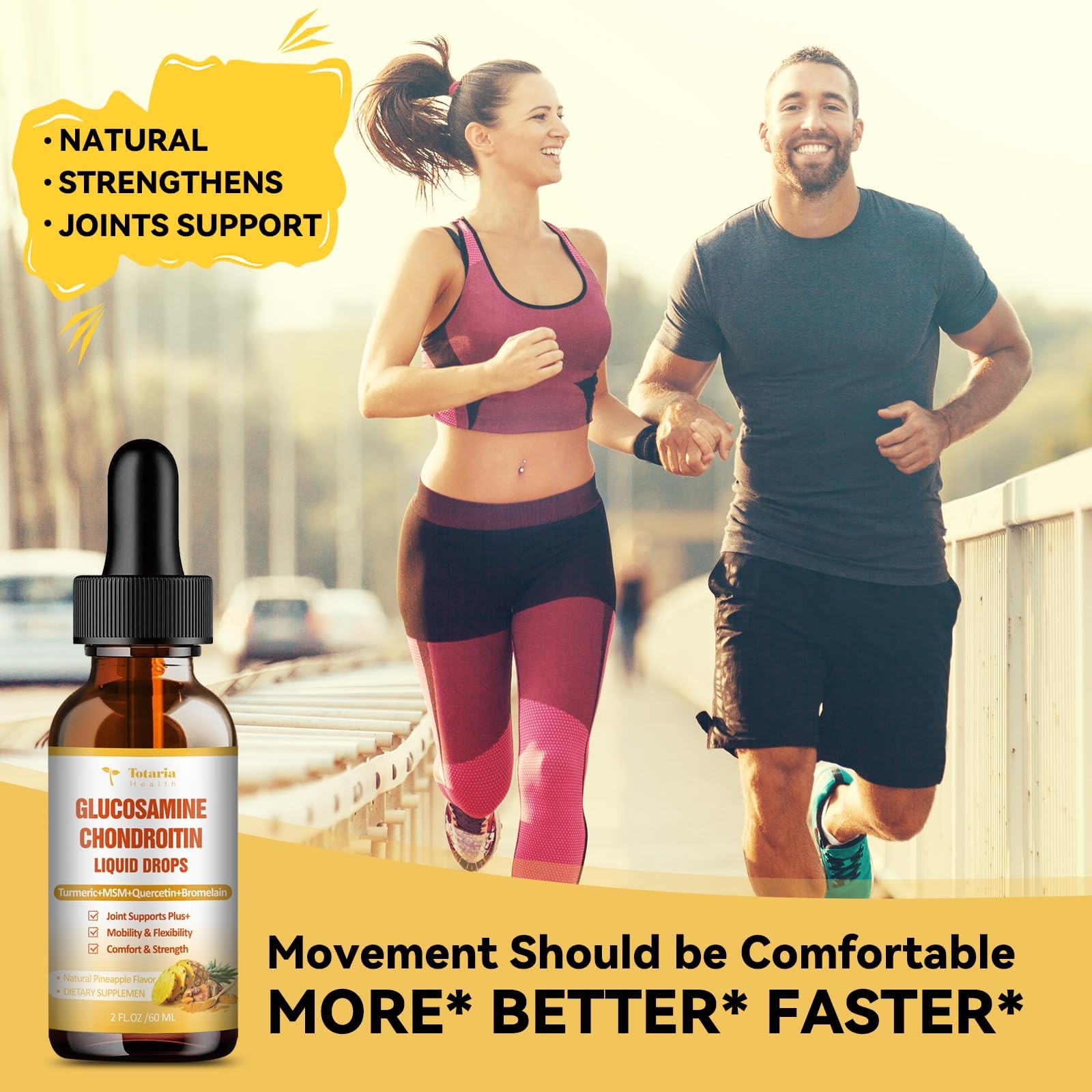 Totaria glucosamine chondroitin drops label close-up highlighting premium formula