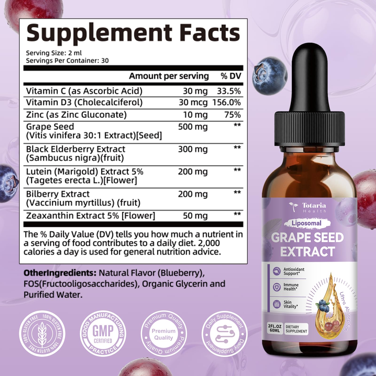 Totaria 2-pack display emphasizes convenient liquid drops for daily routines.