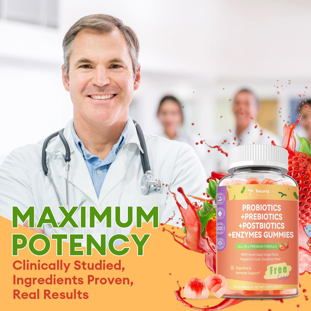 Totaria ingredient list poster highlighting inulin fiber and probiotics