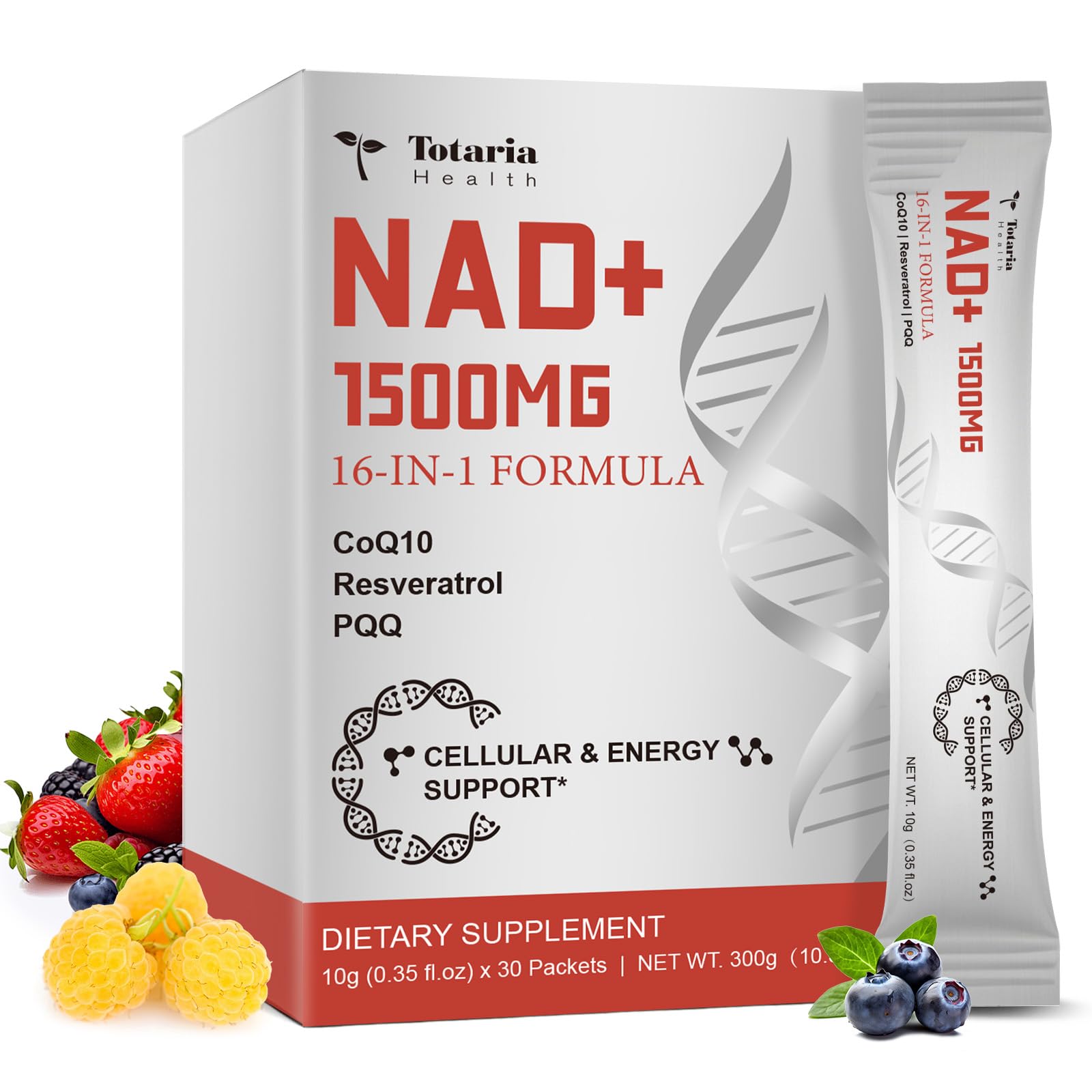 Totaria NAD Liquid Supplement bottle displaying the 1500mg formula for sustained energy