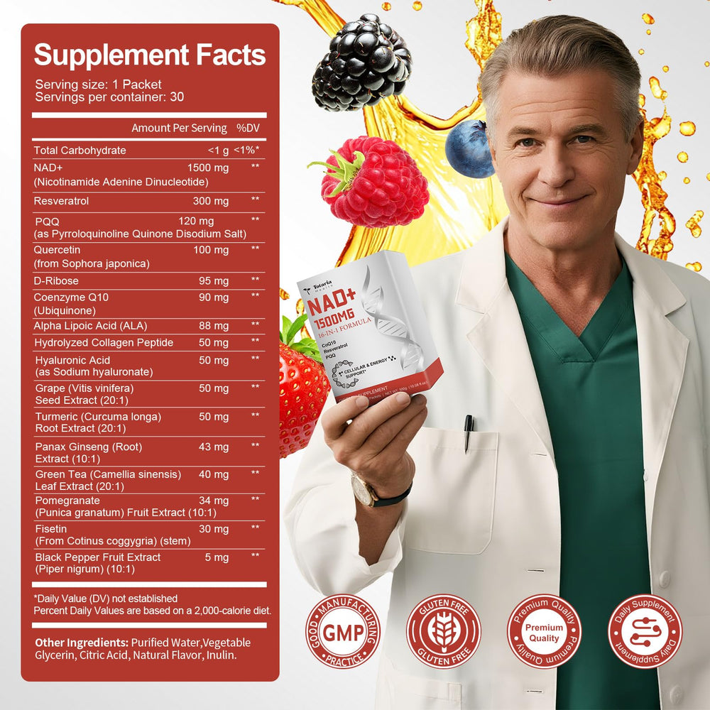 Totaria NAD label and GMP badge signal quality and purity