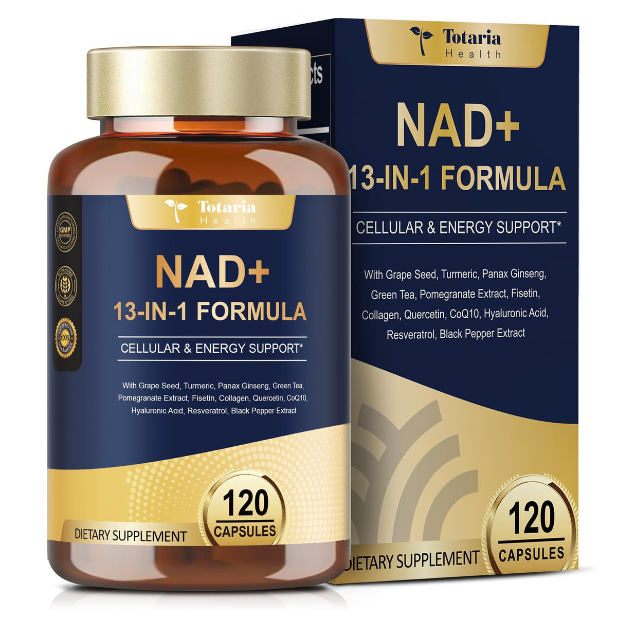 Totaria NAD supplement bottle showcased for daily wellness and easy dosing