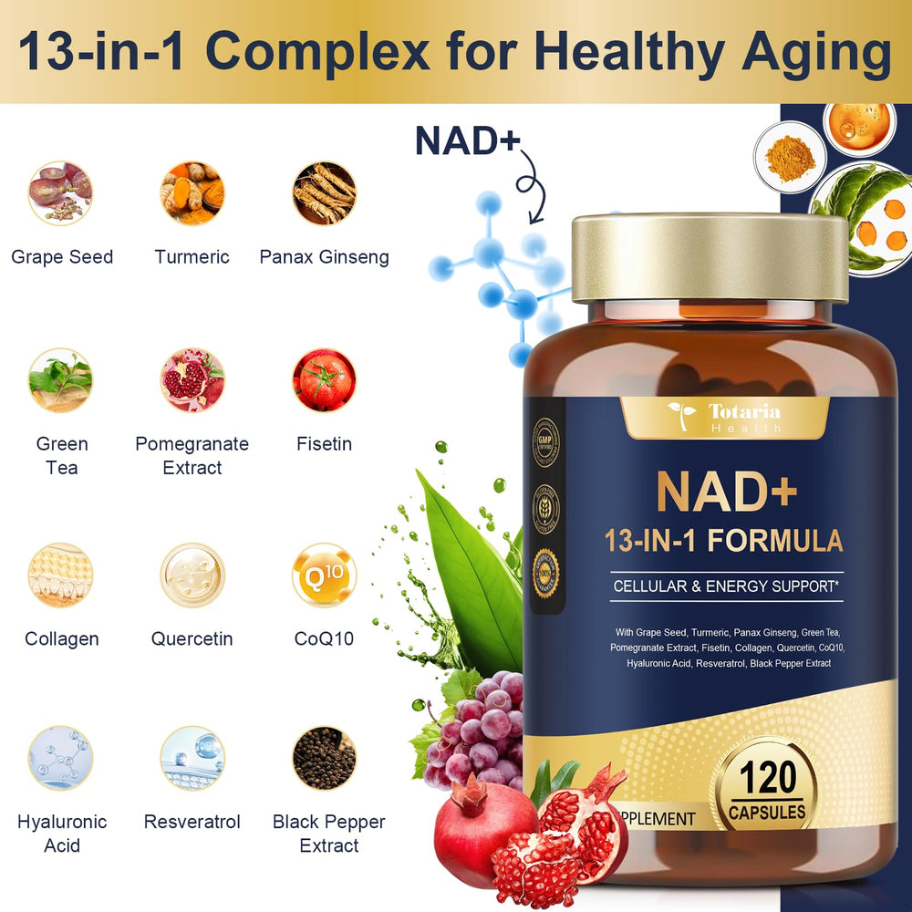 Totaria NAD supplement capsules closeup highlighting convenient vegan capsules