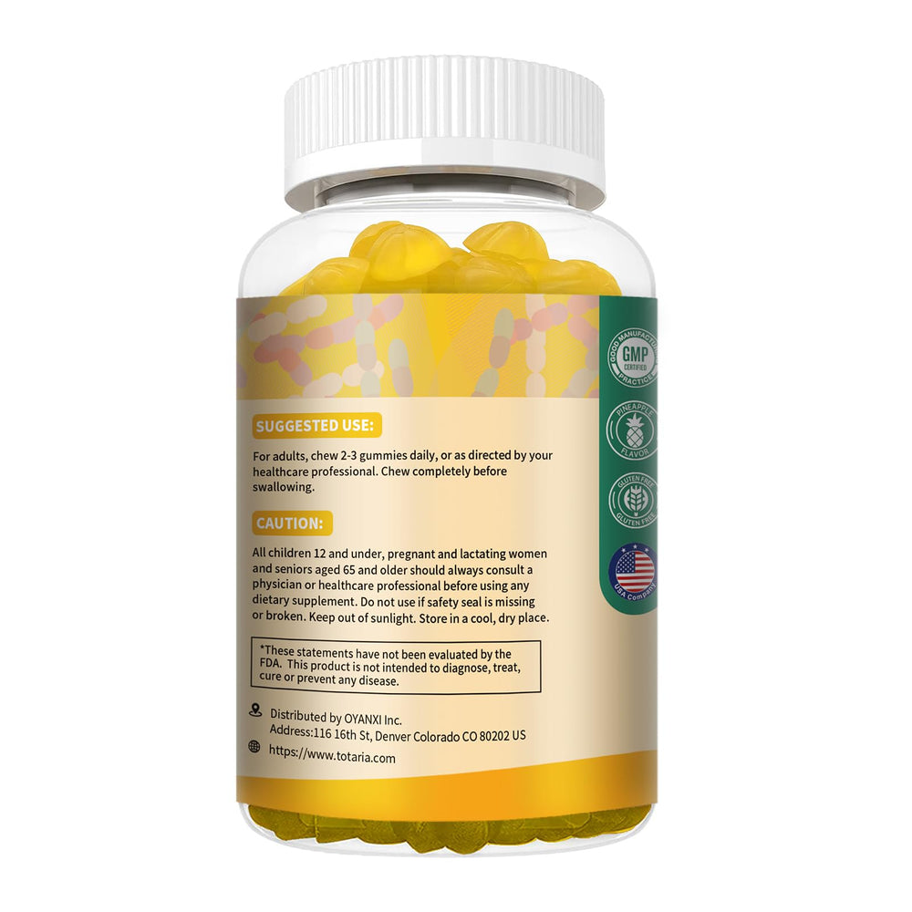 Totaria Probiotic Fiber Gummies pineapple daily-use concept for on-the-go