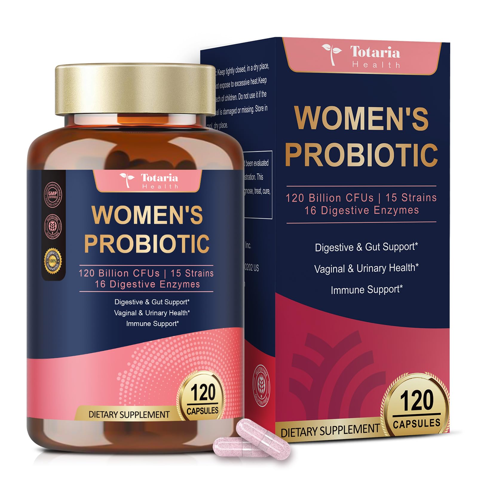 Totaria Probiotics for Women bottle close up promoting gut balance and vitality