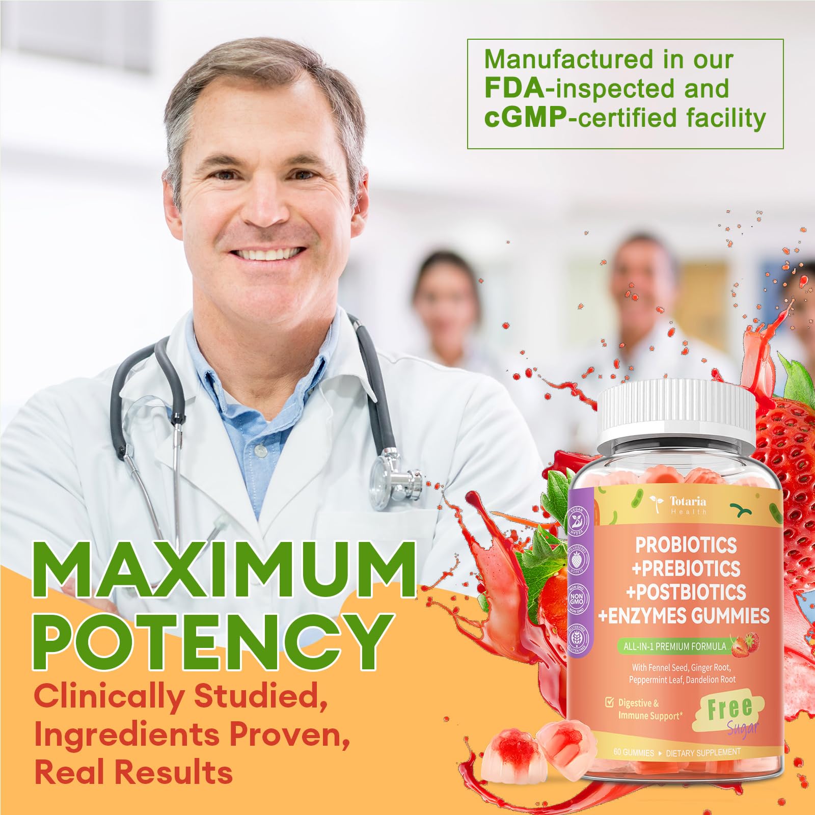 Totaria ingredients panel highlights enzymes and postbiotics