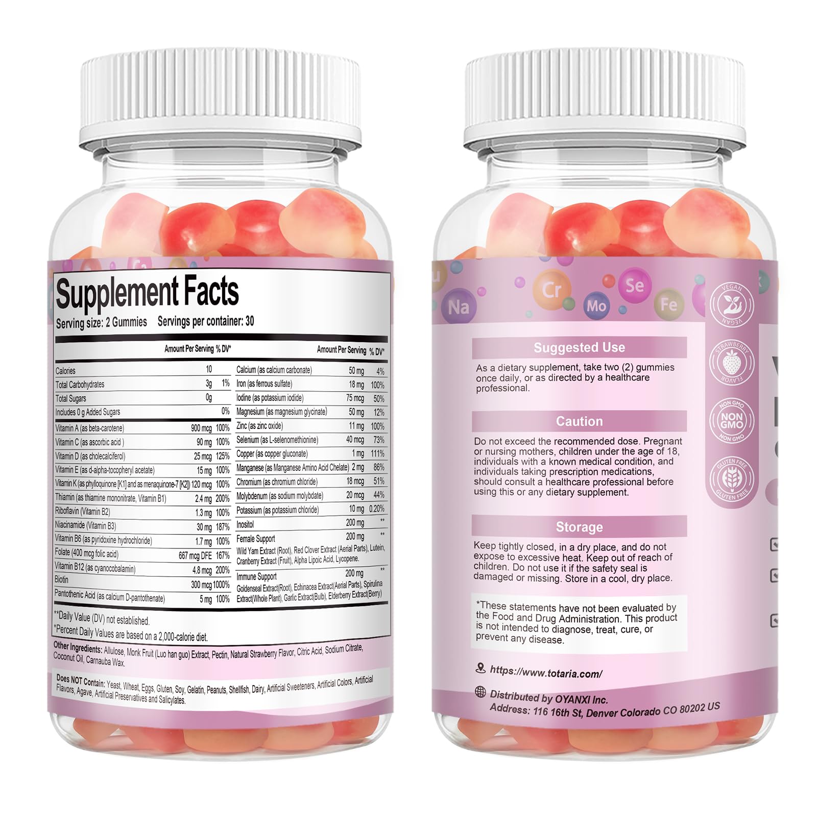 Totaria strawberry gummy close-up suggests delicious flavor for daily use.