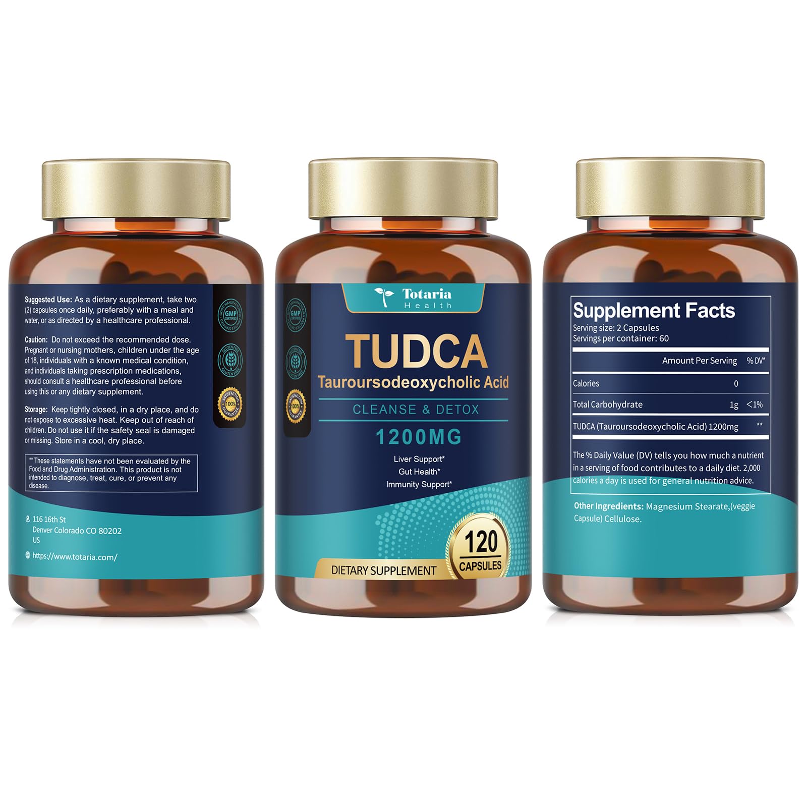 Totaria Tudca 1200mg bottle front, clean branding and label