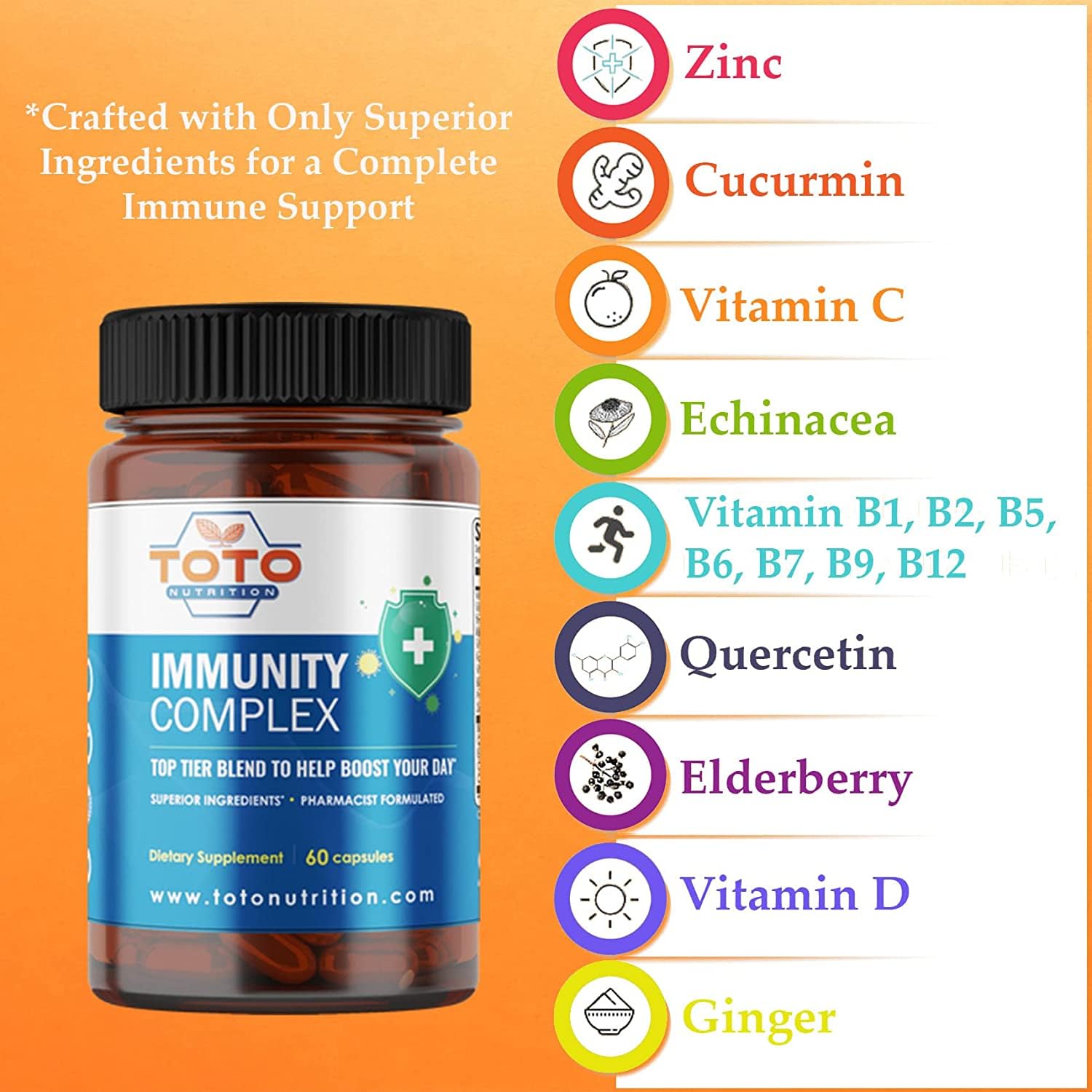TotoNutrition Immunity Support Booster capsules arranged in a row for easy daily use