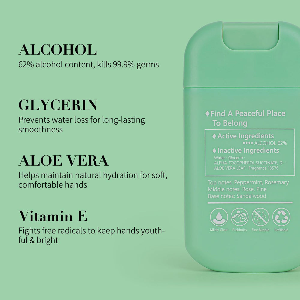 TOUCHFEEL Mist close-up showing hydrating formula for soft, non-sticky hands.